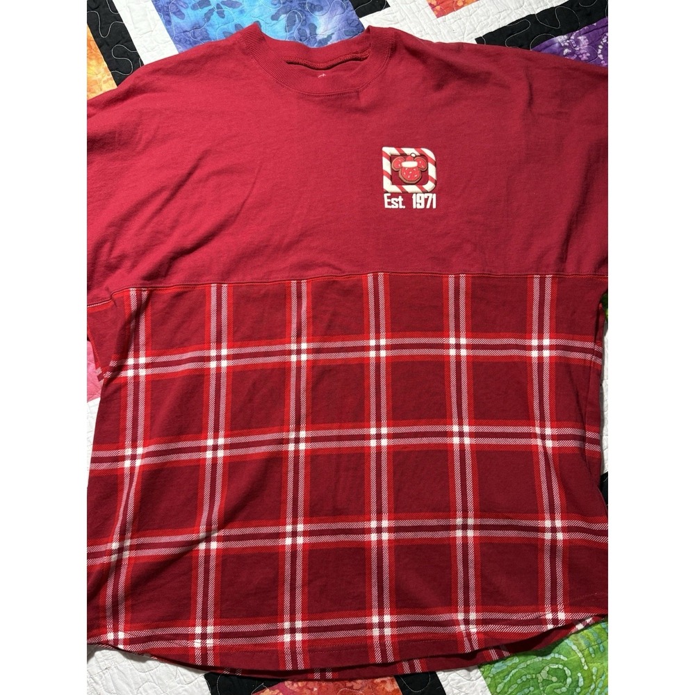 2021 Walt Disney World Christmas Holiday Snacks Red Plaid Spirit Jersey Size L